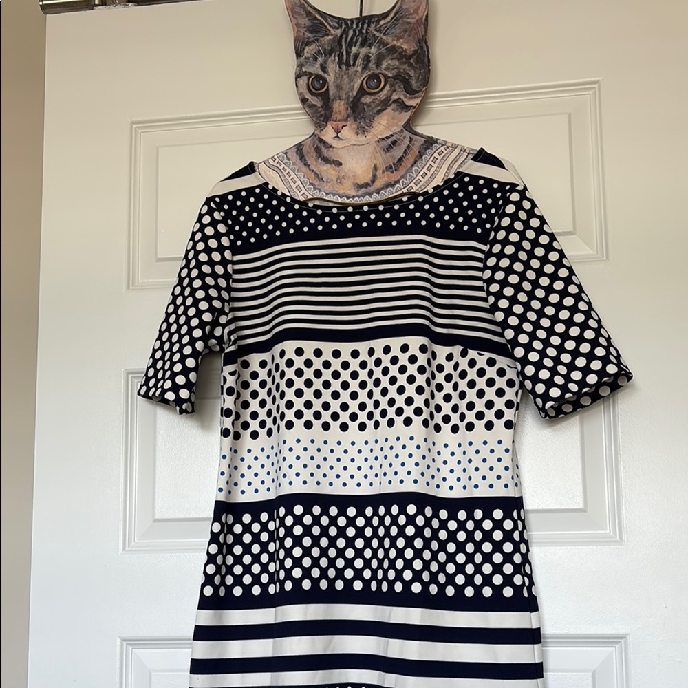 Navy and White Striped and Polka Dot Dress
